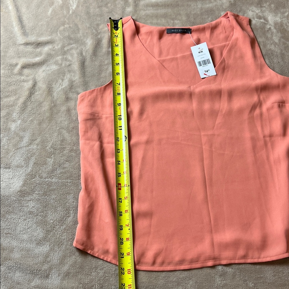 SUZY SHIER Salmon Pink Lined V Neck Flowy Sleeveless Tank Top - Size M | Office - Picture 10 of 10